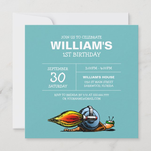 Rocket Snail zum Geburtstag Einladung (Vorderseite)