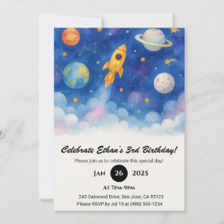 Rocket Space Birthday Einladung