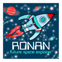 Rocket Space Jungs blaues personalisiertes Poster