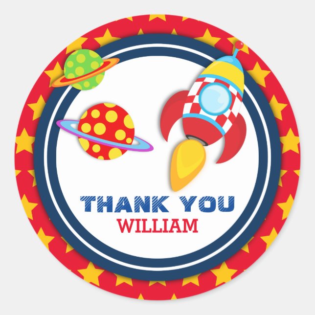 Rocket Spaceship Vielen Dank für Ihre Unterstützun Runder Aufkleber (Vorderseite)