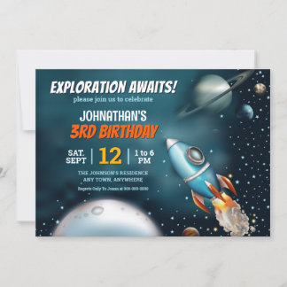 Rocketship Space Adventure Boy Birthday Einladung