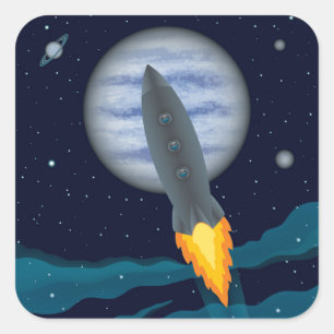 Rocketship-Szene Quadratischer Aufkleber