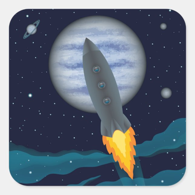 Rocketship-Szene Quadratischer Aufkleber (Vorderseite)