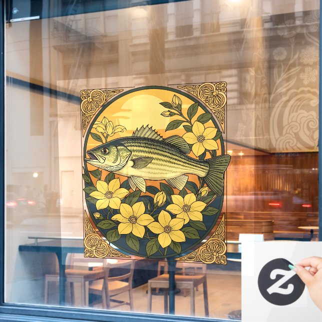 Rockfische und Gelbe Jasmin-Blume Fensteraufkleber (Café-Fenster)