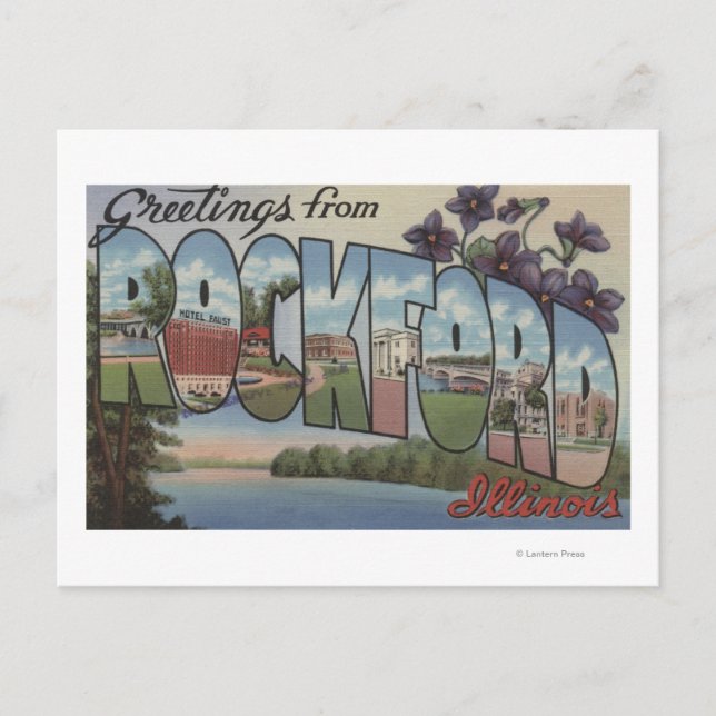 Rockford, Illinois - Große Buchstabenszenen Postkarte (Vorderseite)