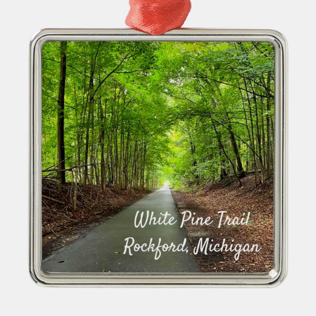 Rockford Michigan White Pine Walking Trail Ornament Aus Metall (Vorne)