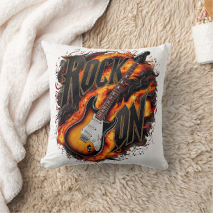 Rockgitarre inmitten feuriger Flammen bei einem Ko Kissen