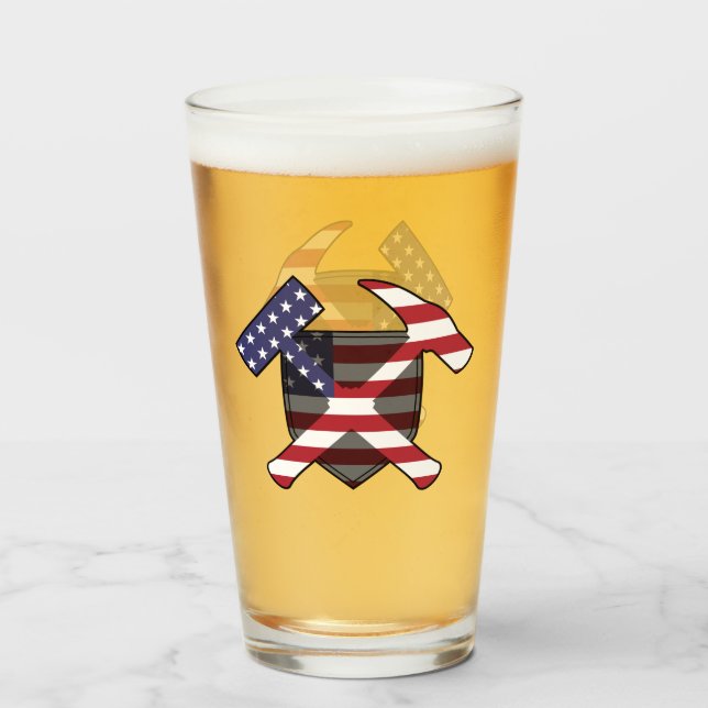 Rockhammer des Geologen mit amerikanischer Flagge Glas (Vorne (Gefüllt))