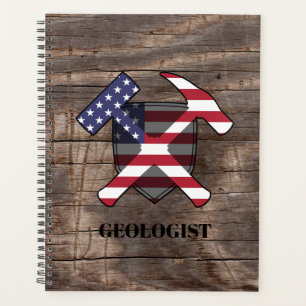 Rockhammer und Schild des amerikanischen Geologen Planer