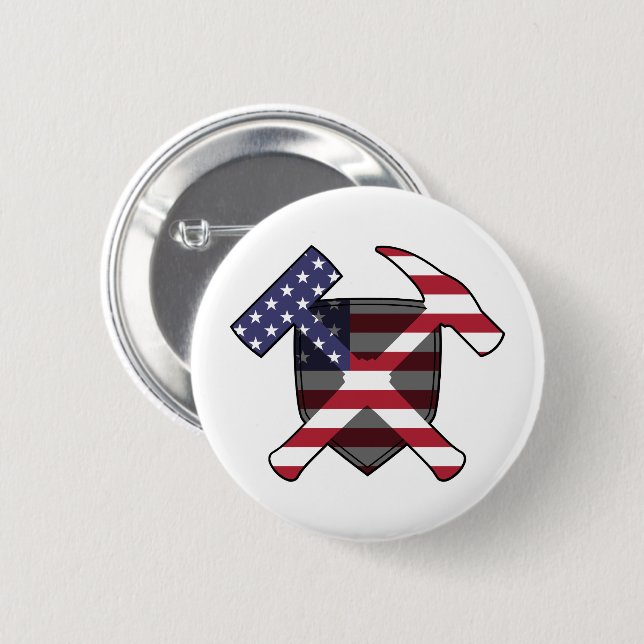 Rockhammerschild des Geologen - Amerikanische Flag Button (Vorne & Hinten)