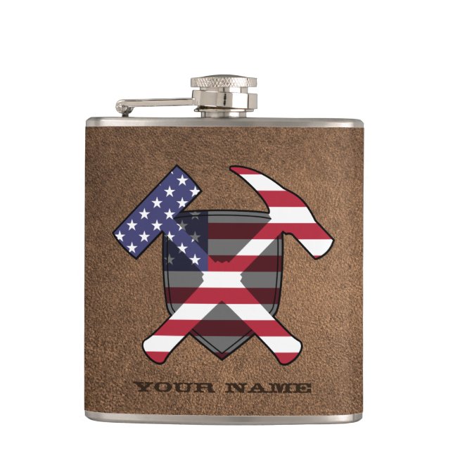Rockhammerschild des Geologen - Amerikanische Flag Flachmann (Vorderseite)