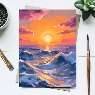 Rockige Meeres Ozeanwellen Aquarellmalerei Meer Postkarte