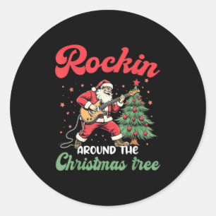 Rockin Around Christmas Tree Rock Music Gitarre Xm Runder Aufkleber