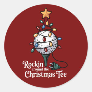 Rockin Around The Christmas Tee Lustiger Golf Weih Runder Aufkleber