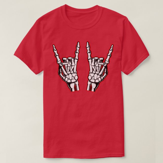 Rockin auf Rocker Star Skeleton Hands Grafik Kunst T-Shirt (Design vorne)