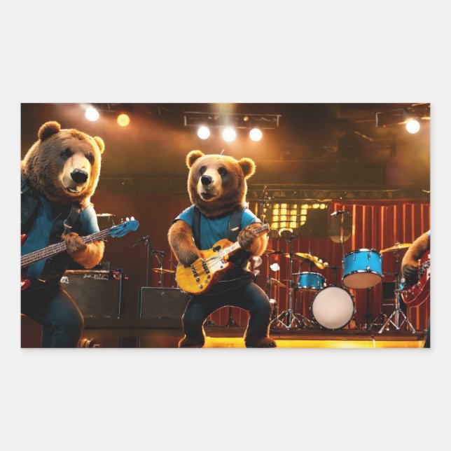 Rockin' Bears: Musikalisches 2-teiliges Sticker-Se Rechteckiger Aufkleber (Vorderseite)