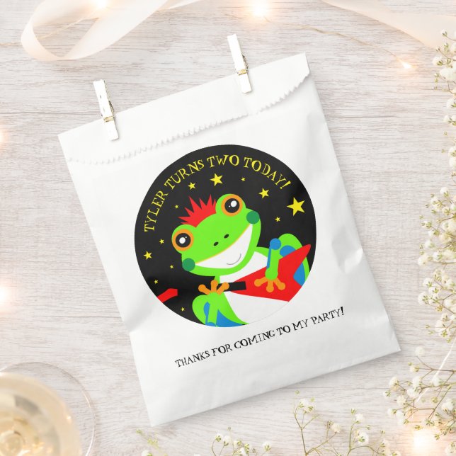 Rockin' Birthday Tree Frog mit Red Guitar Geschenktütchen (Ausgeschnitten)