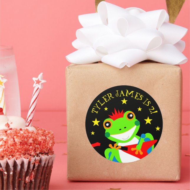 Rockin' Birthday Tree Frog mit Red Guitar Runder Aufkleber (Party)