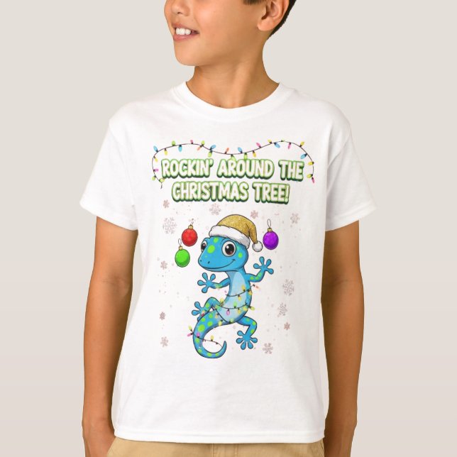 Rockin’ Christmas Gecko – Cute Holiday Lizard Deco T-Shirt (Vorderseite)