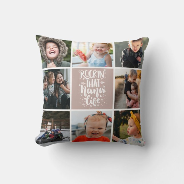 Rockin der Nana Life Foto Collage Custom Message Kissen (Vorderseite)