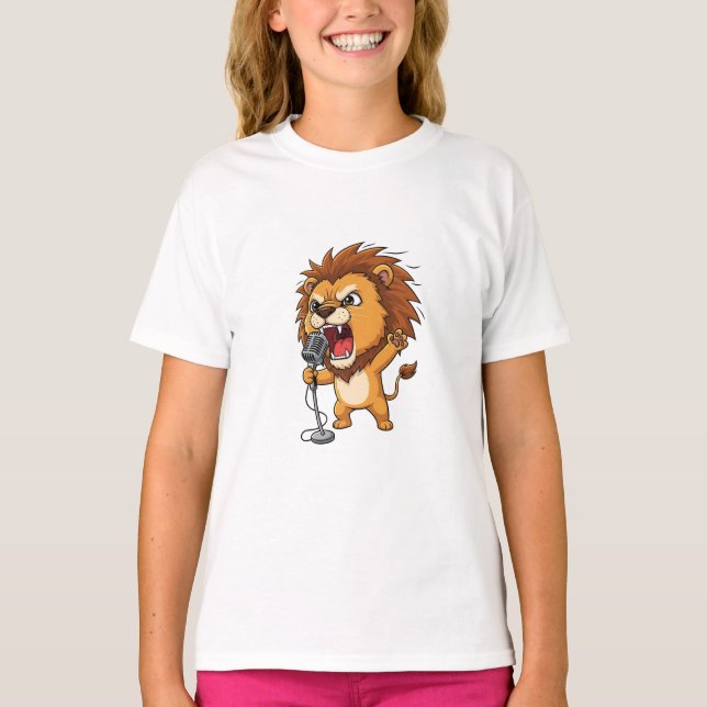 Rockin Lion Microphone Kids T-Shirt (Vorderseite)