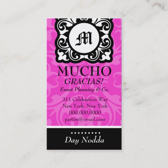ROCKIN MUCHO MONOGRAMM-ROSA VISITENKARTE (Vorderseite)