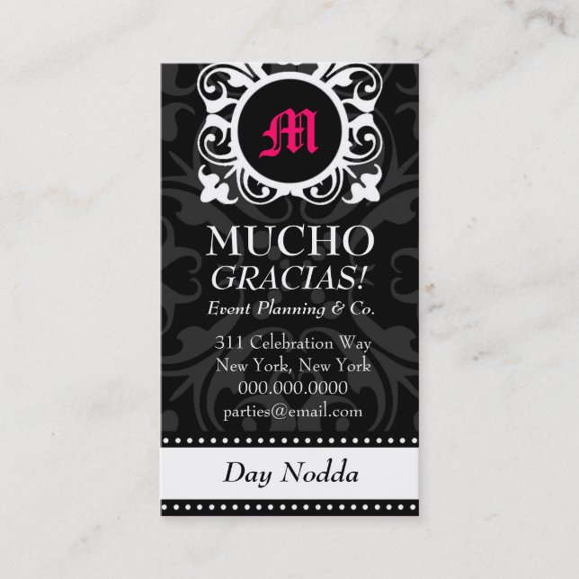 ROCKIN MUCHO MONOGRAMM-SCHWARZES VISITENKARTE (Vorderseite)