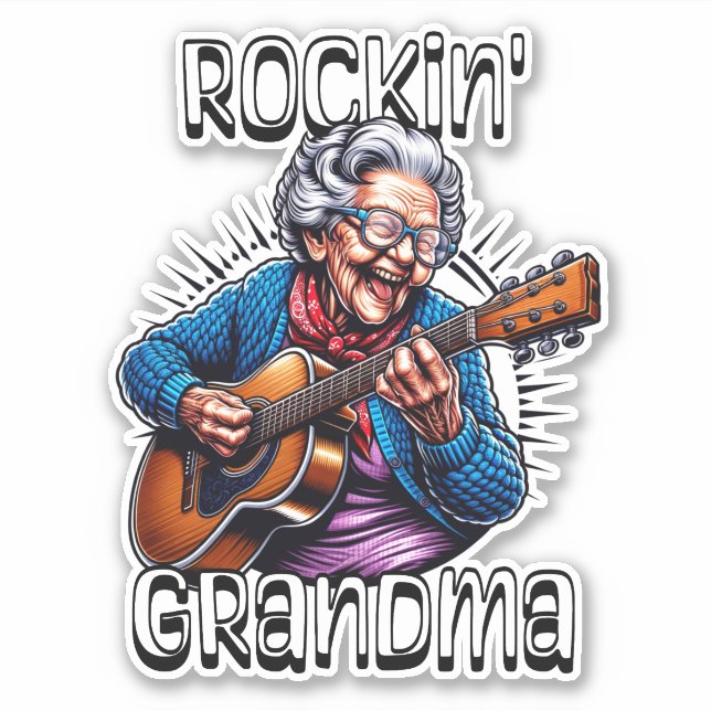 Rockin' Oma Funny Comic Aufkleber (Vorderseite)