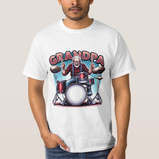 Rockin' Opa Playing Drums T-Shirt (Vorderseite)
