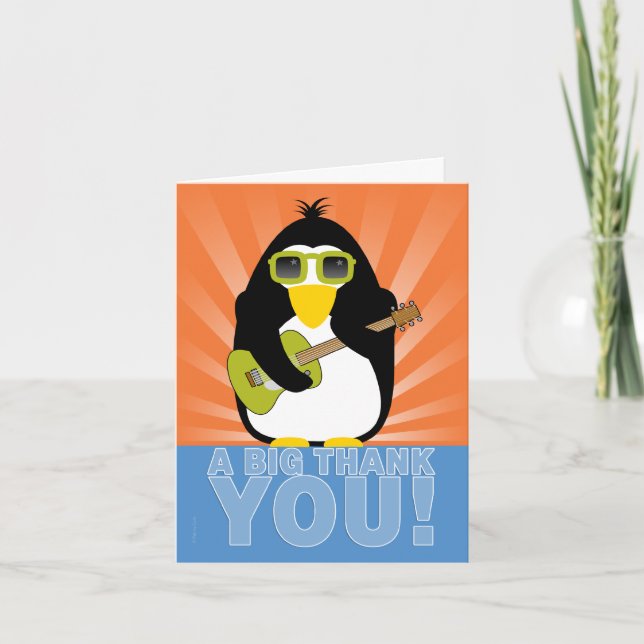 Rockin' Penguin mit Gitarre Vielen Dank Dankeskarte (Vorderseite)