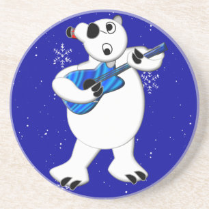 Rockin' Polar Bear mit Gitarre Sandstone Untersetz Sandstein Untersetzer