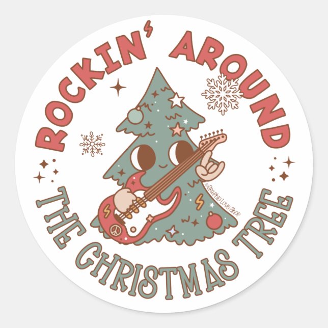 Rockin rund um den Weihnachtsbaum © GraphicLoveSho Runder Aufkleber (Vorderseite)