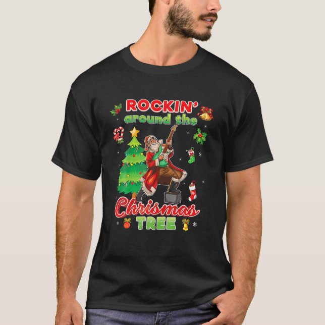 Rockin rund um den Weihnachtsbaum Santa Rock Playi T-Shirt (Vorderseite)