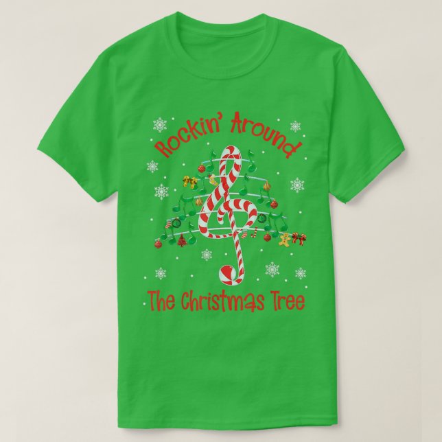 Rockin' rund um die Weihnachtsbaum-Musiknote T-Shirt (Design vorne)