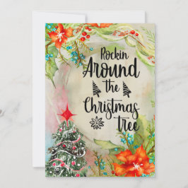 Rockin' Rund um die Weihnachtsbaumgrüßkarte Einladung