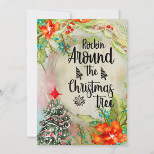 Rockin' Rund um die Weihnachtsbaumgrüßkarte Einladung