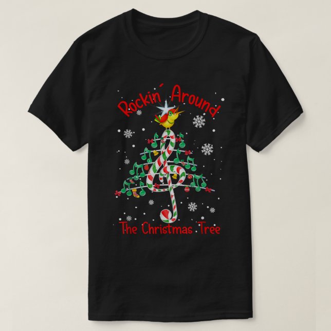 Rockin' Rund um die Weihnachtsbaummusik der Musikn T-Shirt (Design vorne)