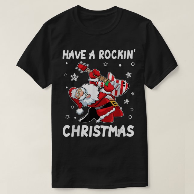Rockin’ Santa | Funny Christmas Guitar Design T-Shirt (Design vorne)
