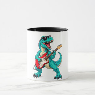 Rockin' T-Rex-Dinosaur mit Sonnenbrille und roter Tasse