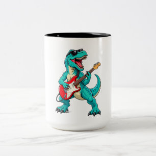 Rockin' T-Rex-Dinosaur mit Sonnenbrille und roter Zweifarbige Tasse