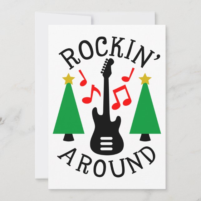 Rockin' Um den Weihnachtsbaum Feiertagskarte (Vorderseite)