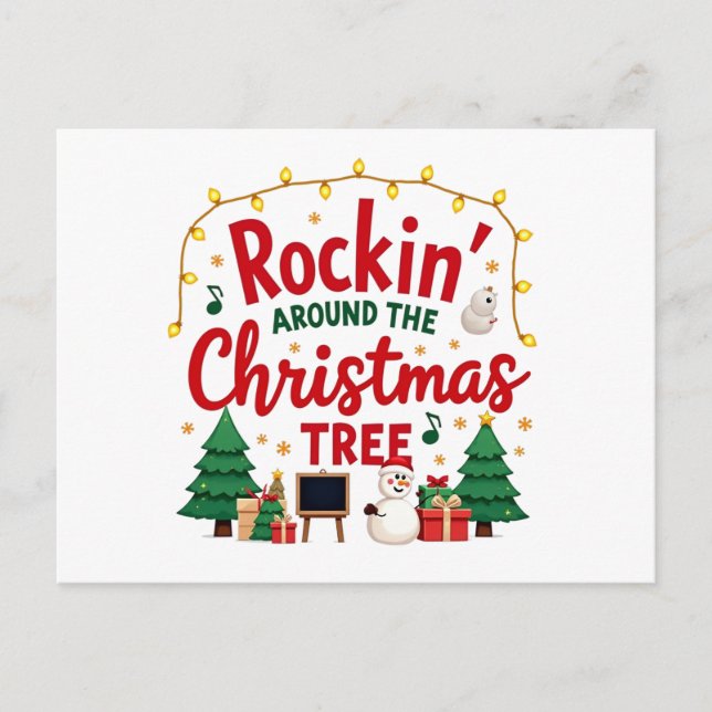 Rockin um den Weihnachtsbaum Postkarte (Vorderseite)