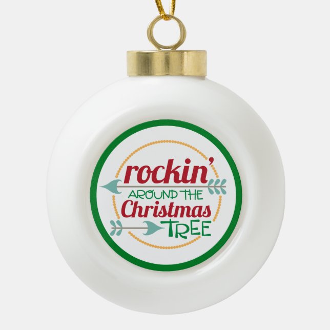 Rockin um die Weihnachtsbaumverzierung Keramik Kugel-Ornament (Vorderseite)