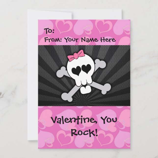 Rockin' Valentine Skull Feiertagskarte (Vorderseite)