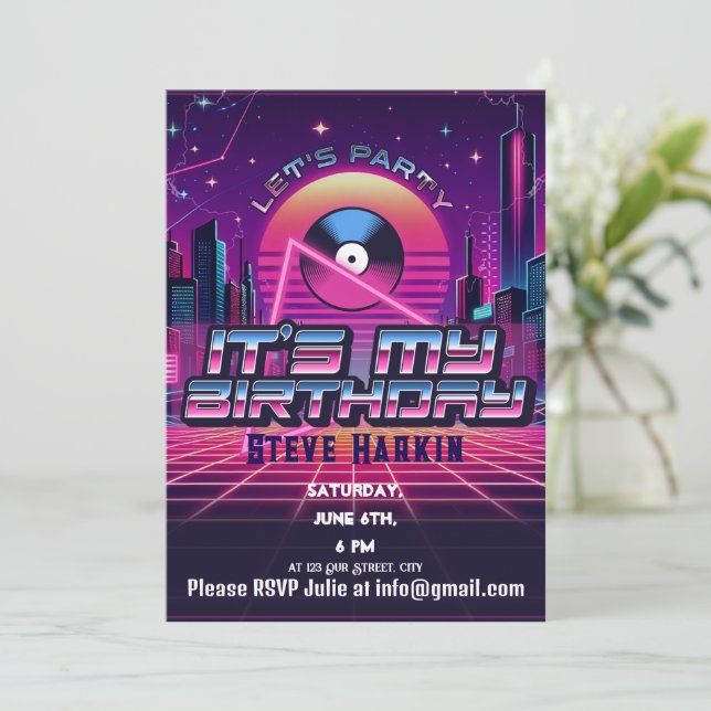 Rockin Vaporwave Party Einladung (Stehend Vorderseite)
