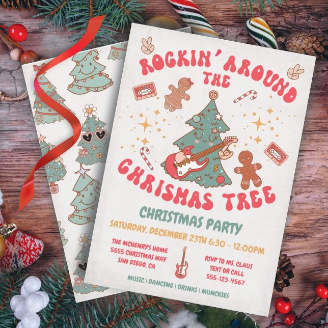 Rockin Weihnachtsbaum Hippie Retro Party Einladung (Von Creator hochgeladen)