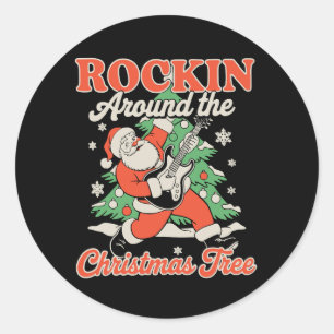 Rocking Around The Christmas Tree Santa Rockmusik Runder Aufkleber