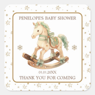 Rocking Horse Baby Dusche Vielen Dank Quadratischer Aufkleber