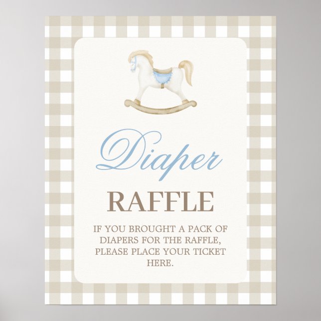 Rocking Horse Baby Dusche Windeln Raffle Schild (Vorne)