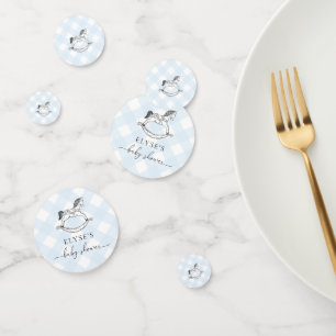 Rocking Horse Baby Shower Blue Gingham Confetti Konfetti